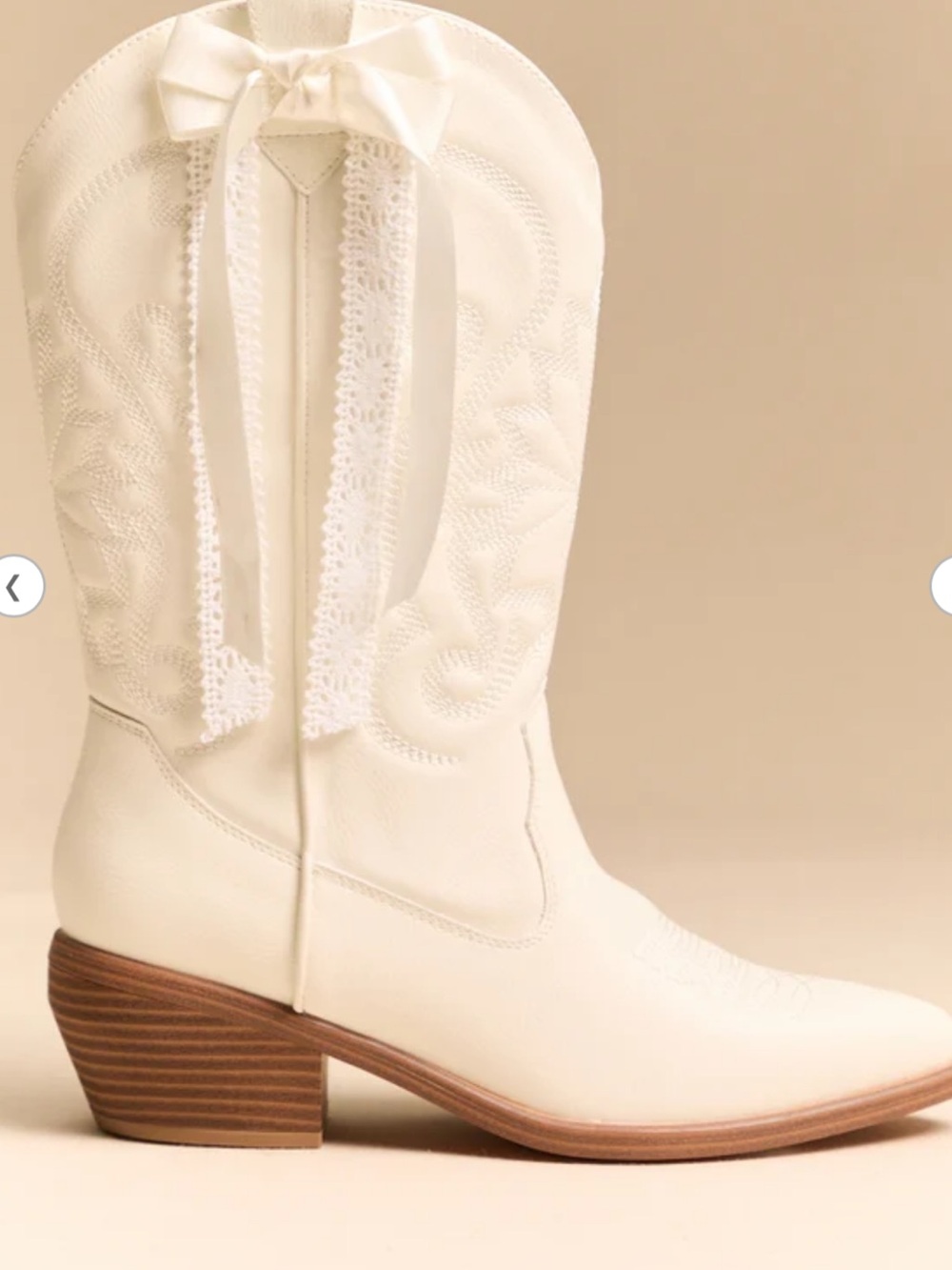 Altar'd State Cream Lace-Trim Heeled Cowboy Boots